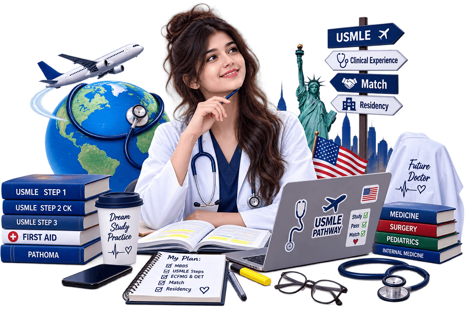 Student preparing for USMLE pathway alongside MBBS